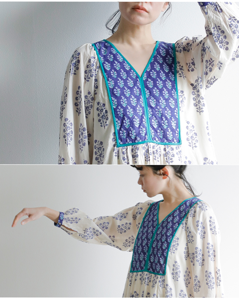 ne Quittez pasコットンボイルエスニックプリントギャザードレス“CottonVoileEthnicCombinationPrintGatherDress”010441zd6