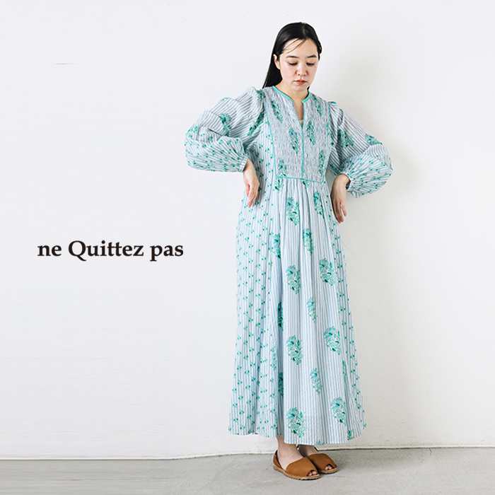 ne Quittez pas(ヌキテパ)コットンジャガードリリープリントシャーリングドレス“CottonJacquardLilyPrintShirringDress”010451ga1