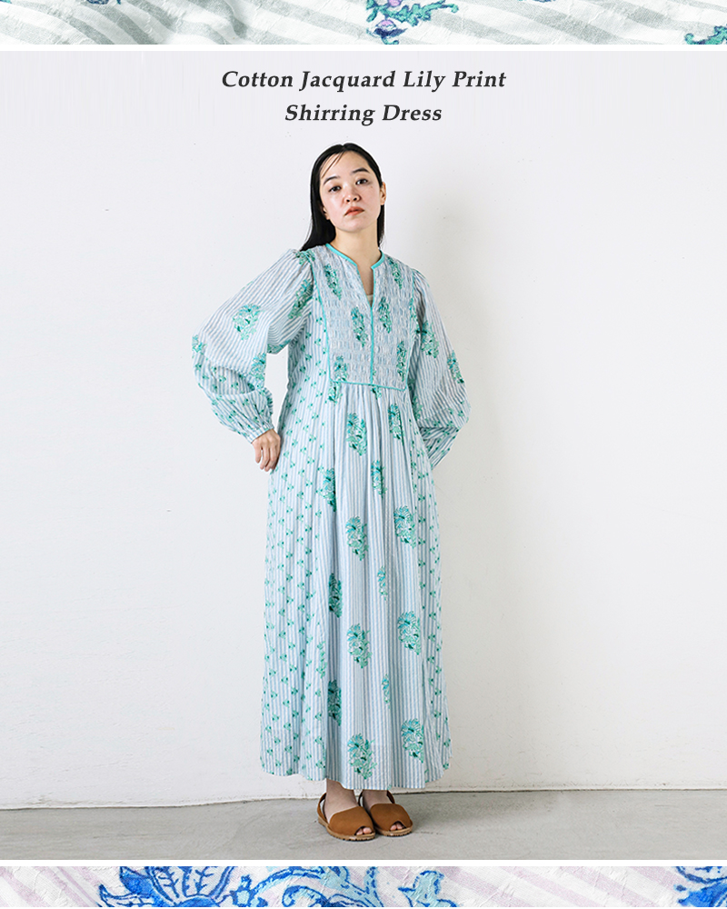 ne Quittez pas(ヌキテパ)コットンジャガードリリープリントシャーリングドレス“CottonJacquardLilyPrintShirringDress”010451ga1