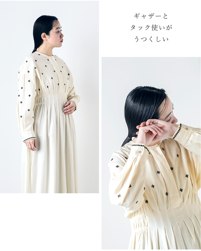 ne Quittez pas(ヌキテパ)クリンプコットンアスター刺繍タックドレス“CrimpCottonAsterEmbroideryTuckDress”010451gc1