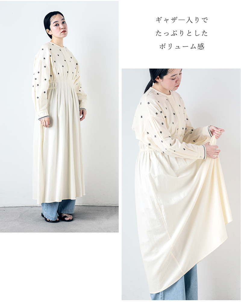 ne Quittez pas(ヌキテパ)クリンプコットンアスター刺繍タックドレス“CrimpCottonAsterEmbroideryTuckDress”010451gc1