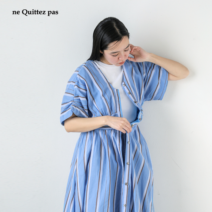 ne Quittez pas(ヌキテパ)コットンボイルストライプウエストギャザードレス“CottonVoileStripeWaistGatherDress”010451gr2