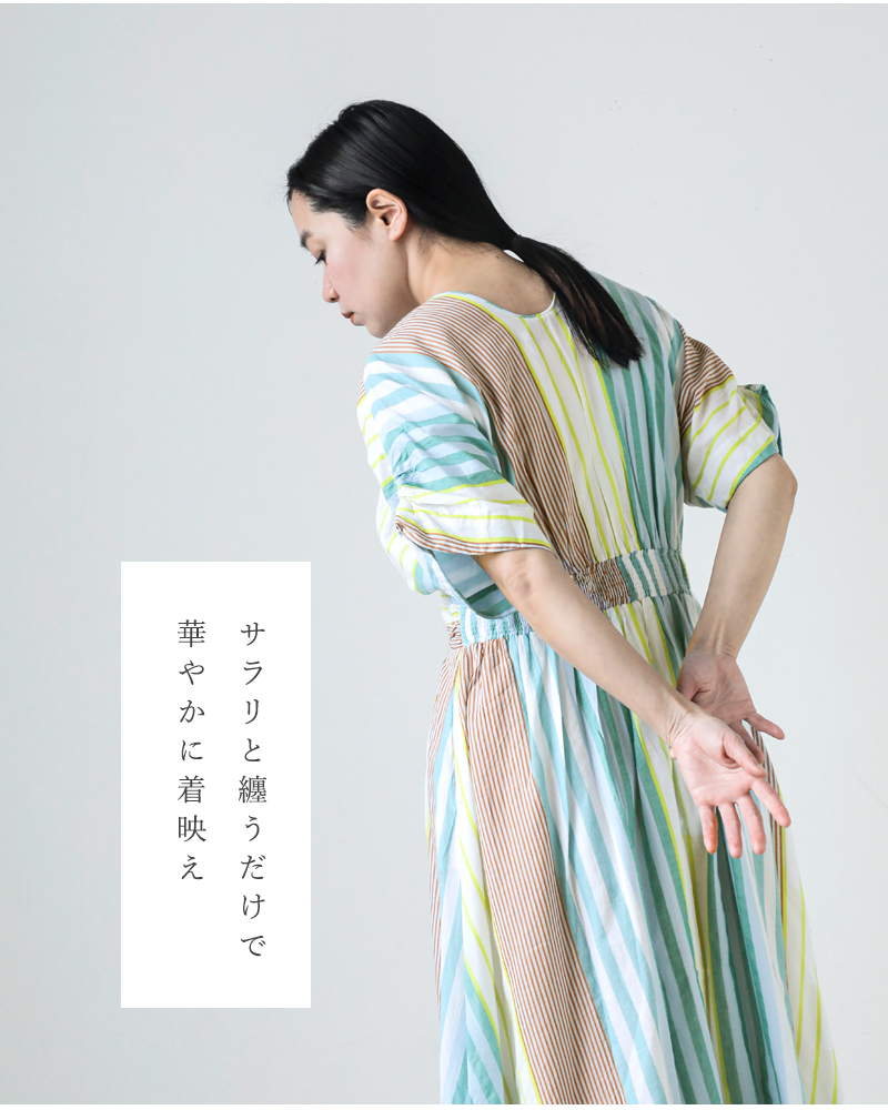 ne Quittez pas(ヌキテパ)コットンボイルストライプウエストギャザードレス“CottonVoileStripeWaistGatherDress”010451gr2