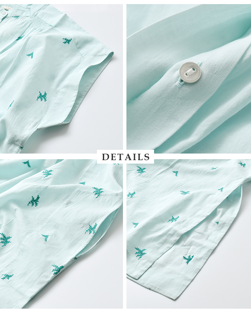 ne Quittez pas(ヌキテパ)コットンボイルドットリーフ刺繍シャツドレス“CottonVoileDotLeafEmbroideryShirtsDress”010551gu4