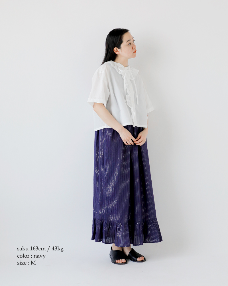 極美品ꕥサラマリカ ルレックストライプシャーリングフリルトップ 2024 極美品ꕥサラマリカ ルレックストライプシャーリングフリル