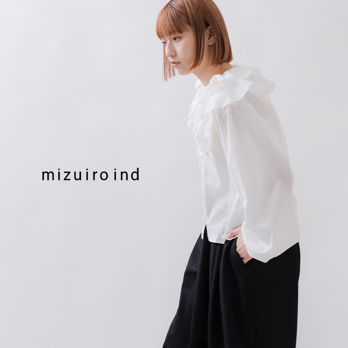 mizuiro ind(ミズイロインド)コットンローンダブルフリルカラーシャツ1-230106