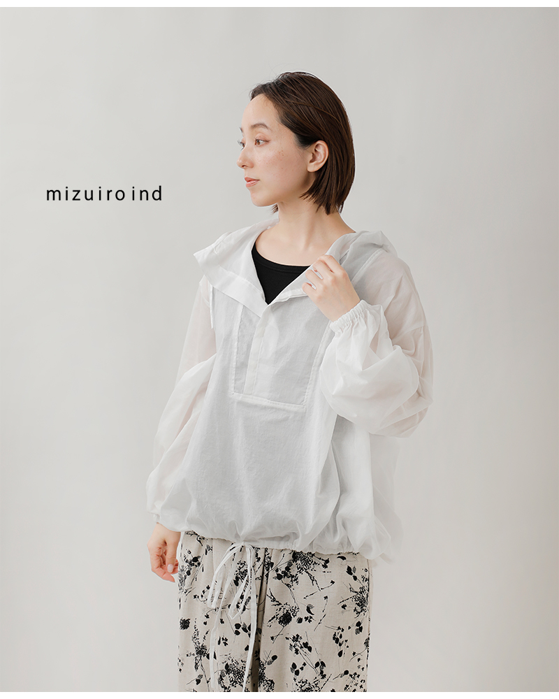 mizuiro ind(ミズイロインド)コットンローンフーデッドシャツ1-230124