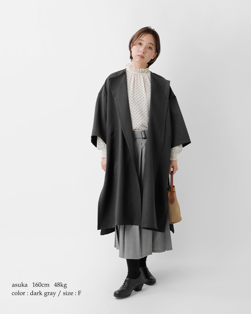 mizuiro ind(ミズイロインド)ダブルクロスウェザーノーカラーハーフスリーブコート1-270025