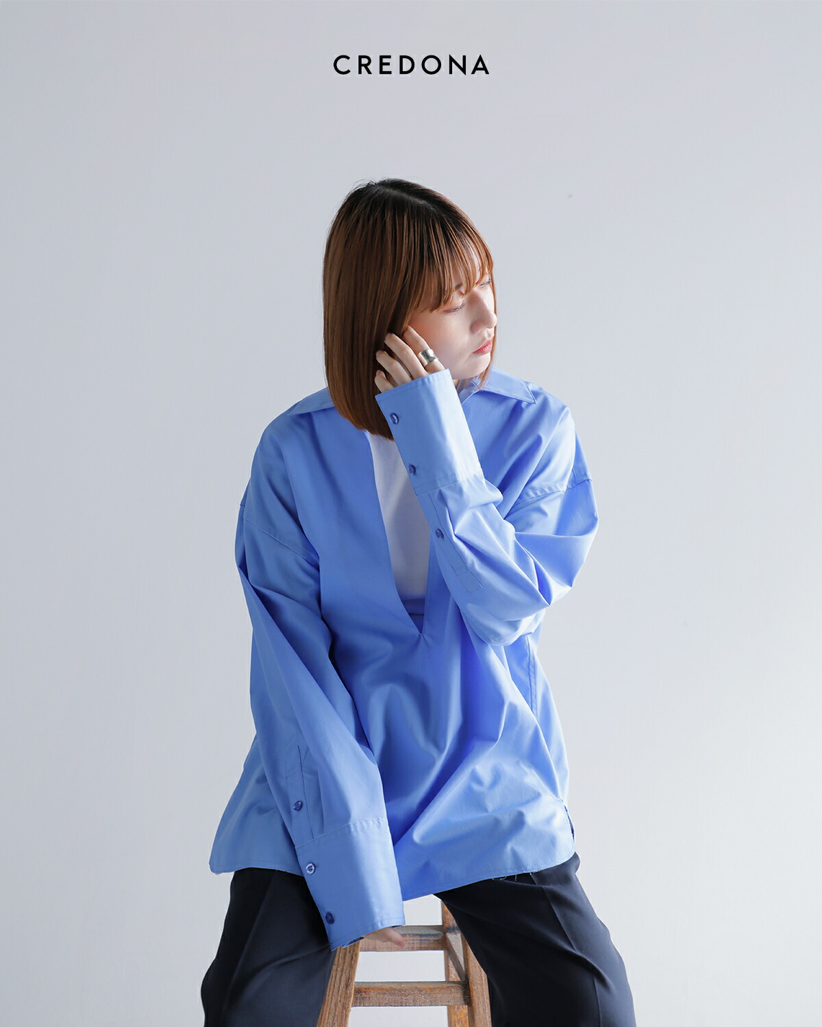 CREDONA(クレドナ)オーガニックコットン ドロップショルダー スキッパー シャツ “THE C SKIPPER SHIRTS”1424510004-0