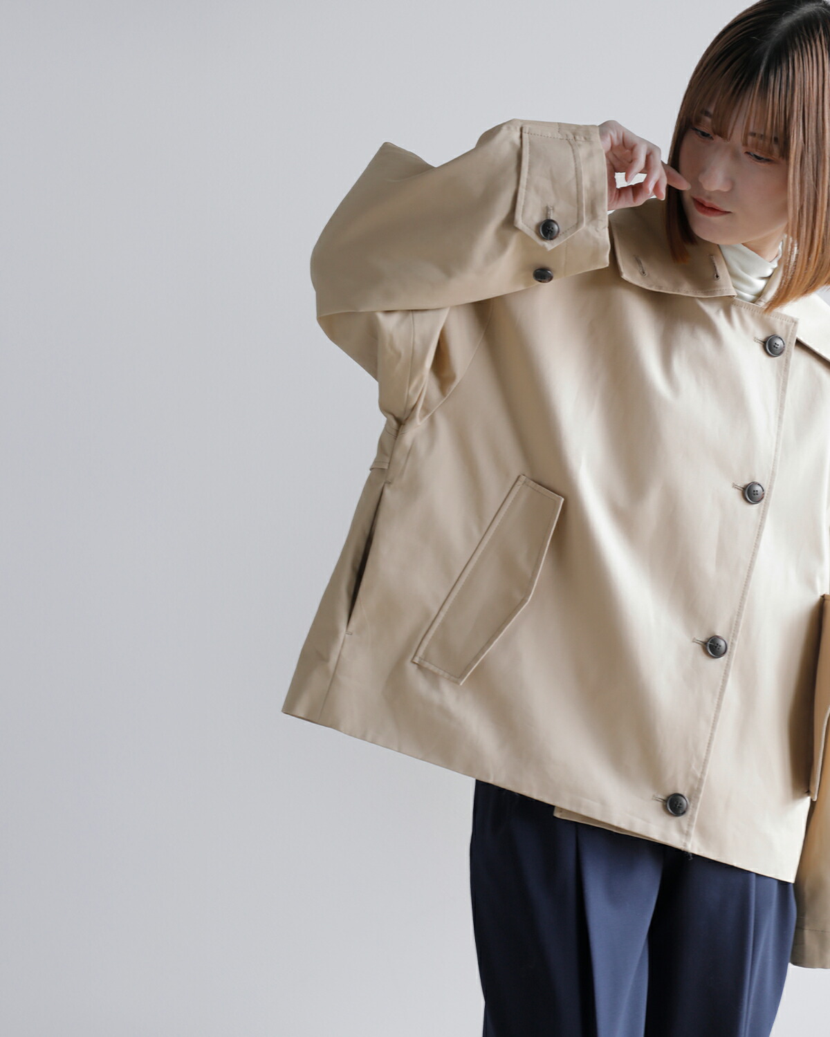 CREDONA(クレドナ)60/2コットンギャバジンショートペンネトレンチコート“PENNETRENCHCOAT”1425101119-0