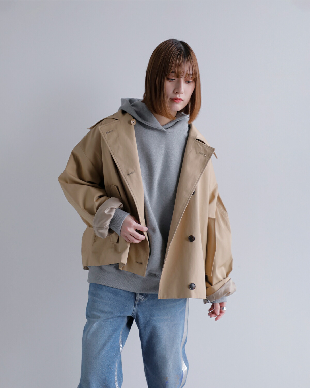 CREDONA(クレドナ)60/2コットンギャバジンショートペンネトレンチコート“PENNETRENCHCOAT”1425101119-0