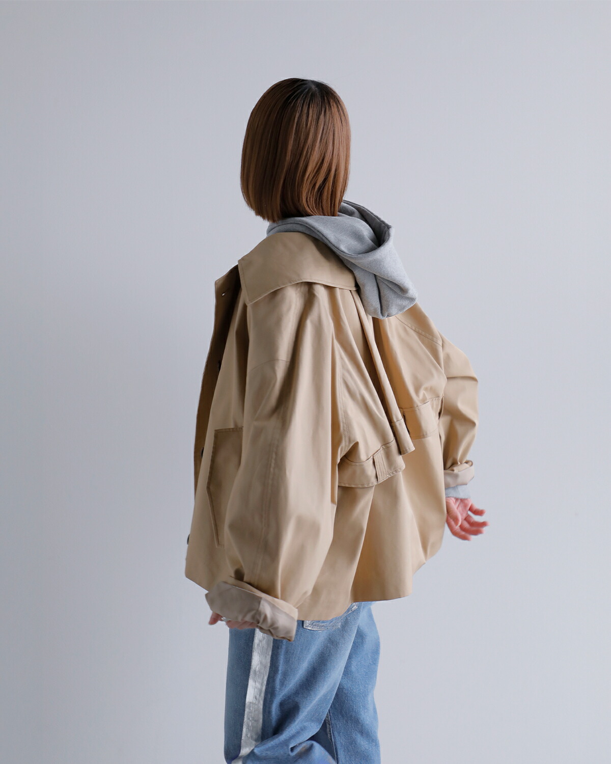 CREDONA(クレドナ)60/2コットンギャバジンショートペンネトレンチコート“PENNETRENCHCOAT”1425101119-0
