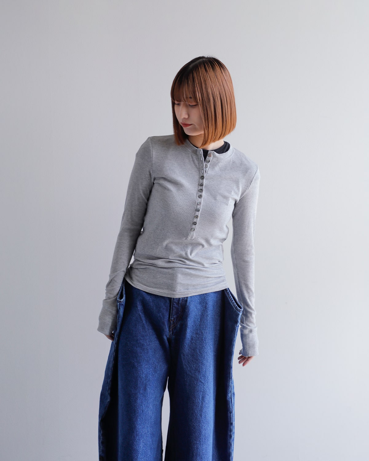 CREDONA(クレドナ)テンセルシルクカシミヤブレンドヘンリーネックTシャツ “TENCEL CASMIRE SILK HENLY TEE” 1425112120-0