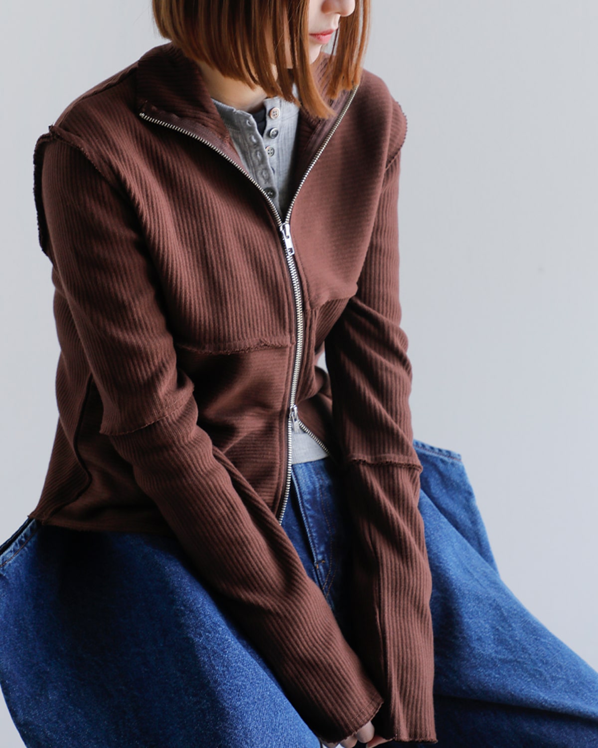 CREDONA(クレドナ)2wayヴィンテージリブダブルファスナーサーマルトップス “TERRA RIB 2WAY ZIP THERMAL” 1425112133-0