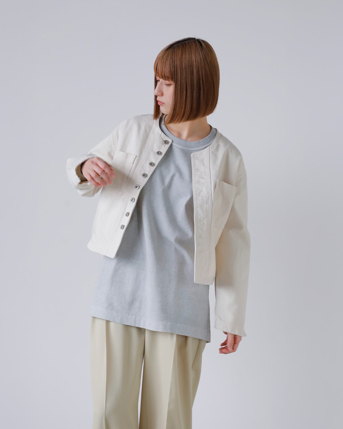 CREDONA(クレドナ)ノーカラーデニムジャケット “NO CALLOR DENIM JACKET” 1425201152-0