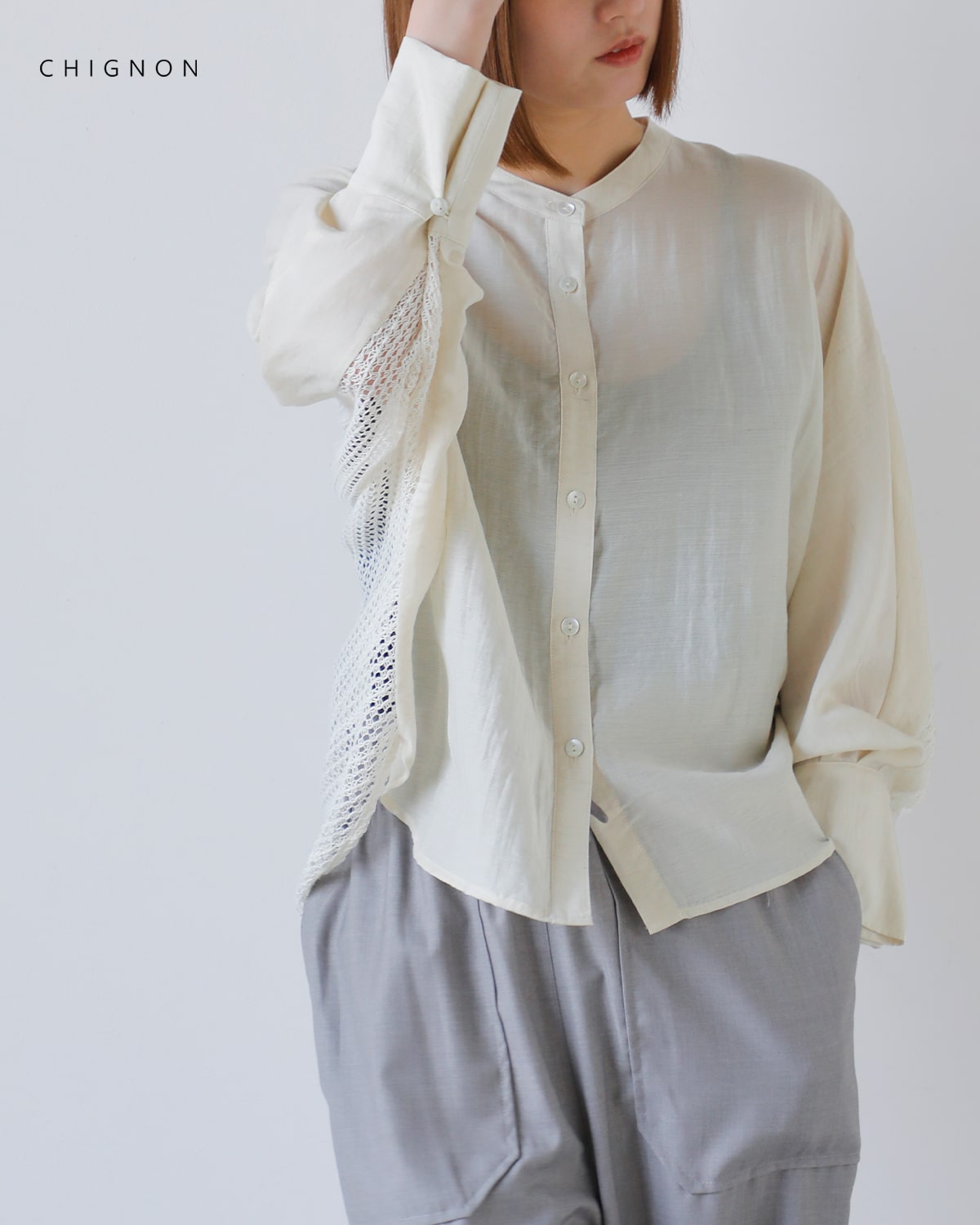 CHIGNON(シニヨン)レース 切り替え ドルマン シャツ1552-175kk