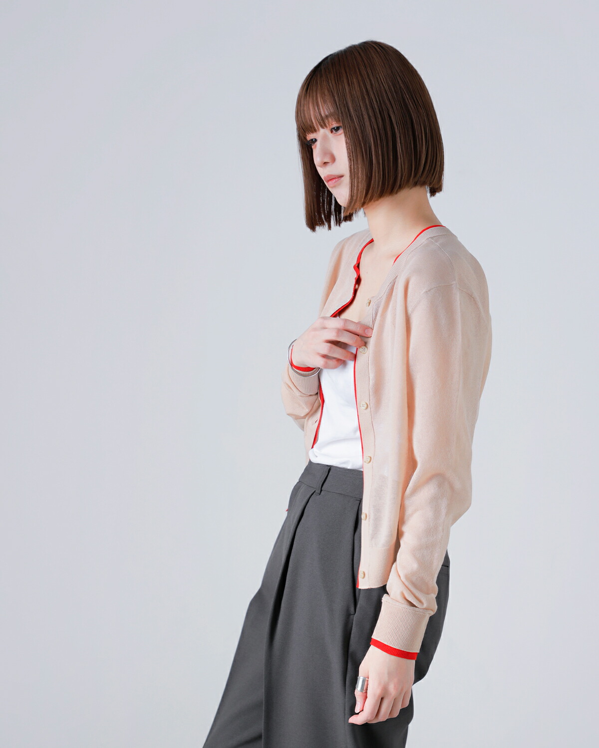 CLANE クラネ “W FACE BICOLOR SHEER CARDIGAN” ダブルフェ