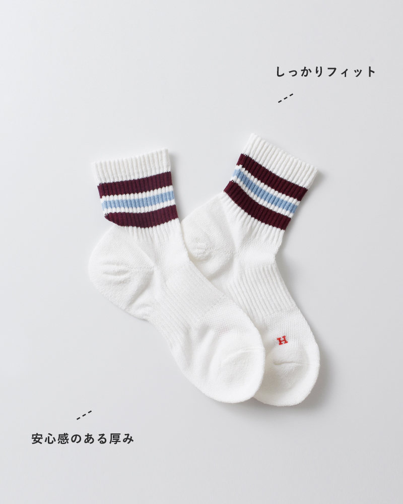 Healthknit(ヘルスニット)和紙ミックス配色3本ラインショートソックス191-8011