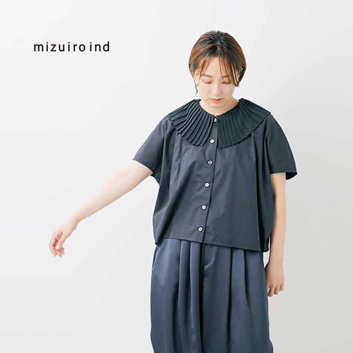 mizuiro ind(ミズイロインド)コットンプリーツカラーシャツ2-230091