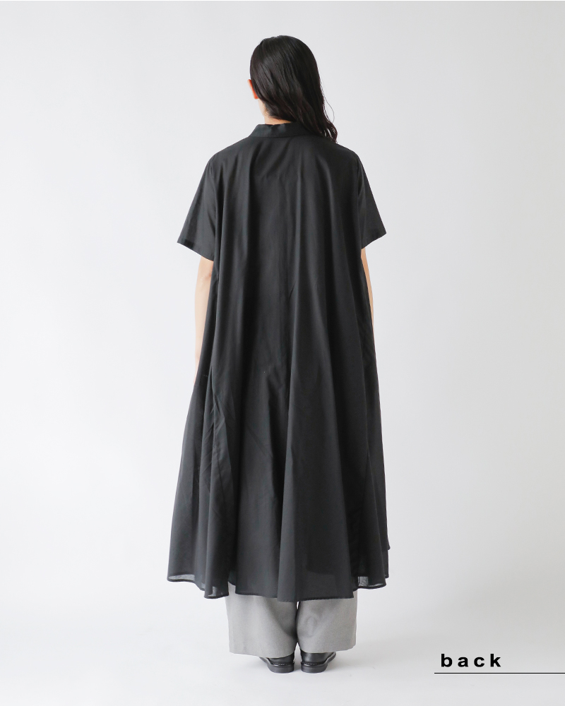 mizuiro-ind(ミズイロインド)60ローンコットンハーフスリーブフレアシャツワンピース2-250085