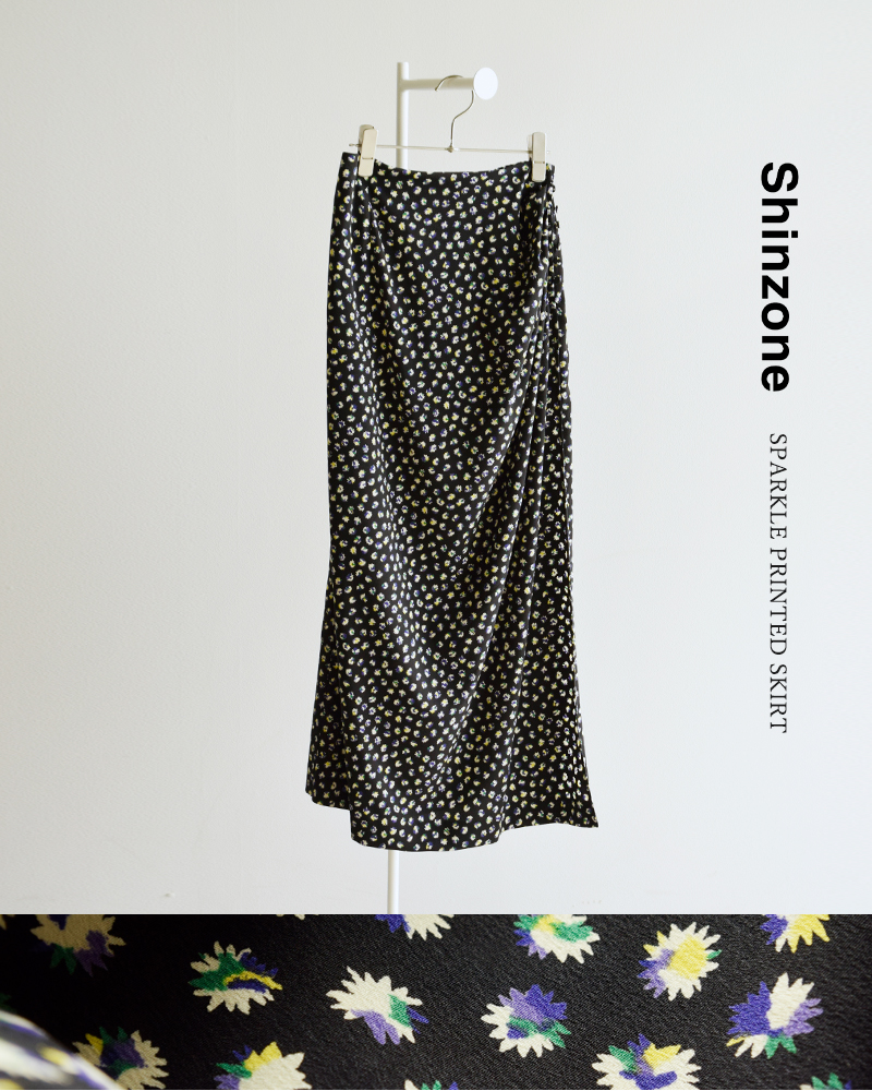 Shinzone(シンゾーン)スパークルプリントラップ風スカート“SPARKLEPRINTEDSKIRT”24amssk06