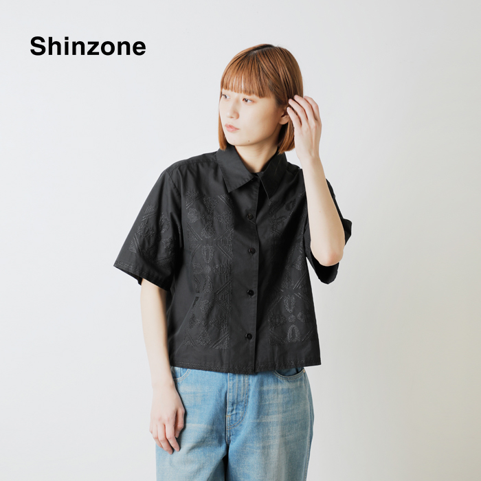 Shinzone(シンゾーン)コットンタイルパターン刺繍半袖シャツ“TILEPATTERNEMBROIDERYSHIRT”25mmsbl05