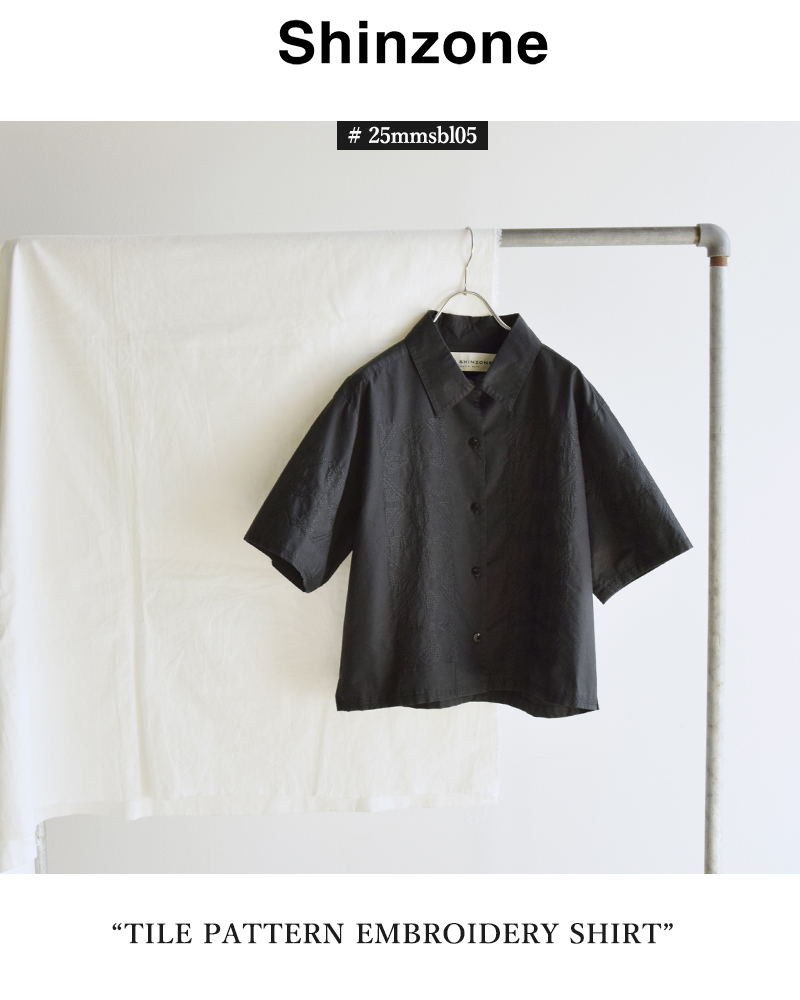 Shinzone(シンゾーン)コットンタイルパターン刺繍半袖シャツ“TILEPATTERNEMBROIDERYSHIRT”25mmsbl05