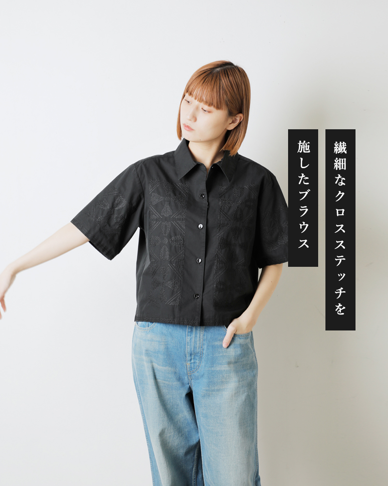 Shinzone(シンゾーン)コットンタイルパターン刺繍半袖シャツ“TILEPATTERNEMBROIDERYSHIRT”25mmsbl05