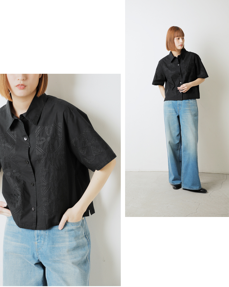 Shinzone(シンゾーン)コットンタイルパターン刺繍半袖シャツ“TILEPATTERNEMBROIDERYSHIRT”25mmsbl05