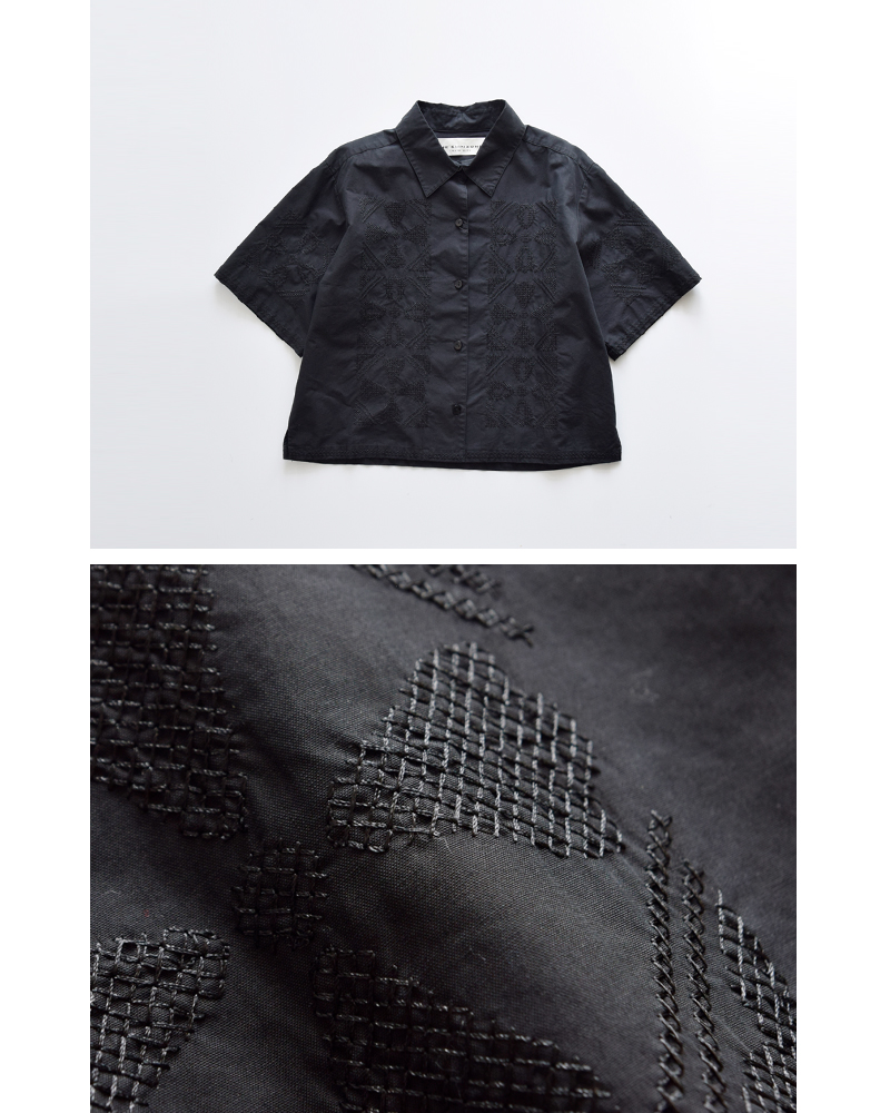 Shinzone(シンゾーン)コットンタイルパターン刺繍半袖シャツ“TILEPATTERNEMBROIDERYSHIRT”25mmsbl05