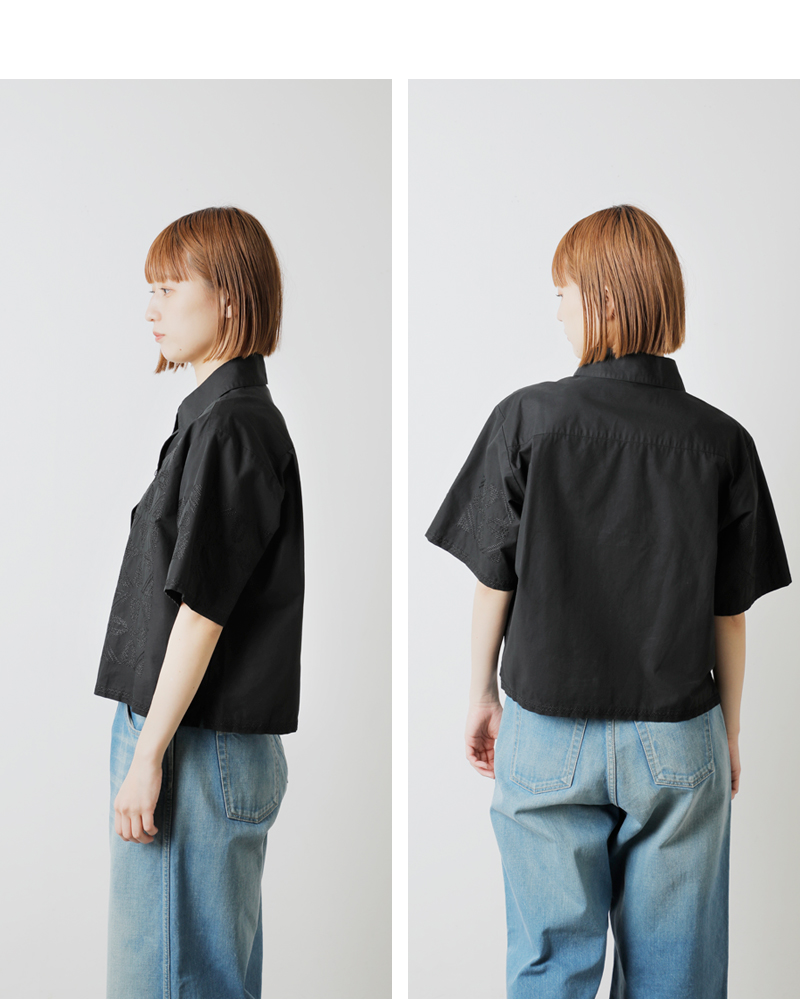 Shinzone(シンゾーン)コットンタイルパターン刺繍半袖シャツ“TILEPATTERNEMBROIDERYSHIRT”25mmsbl05