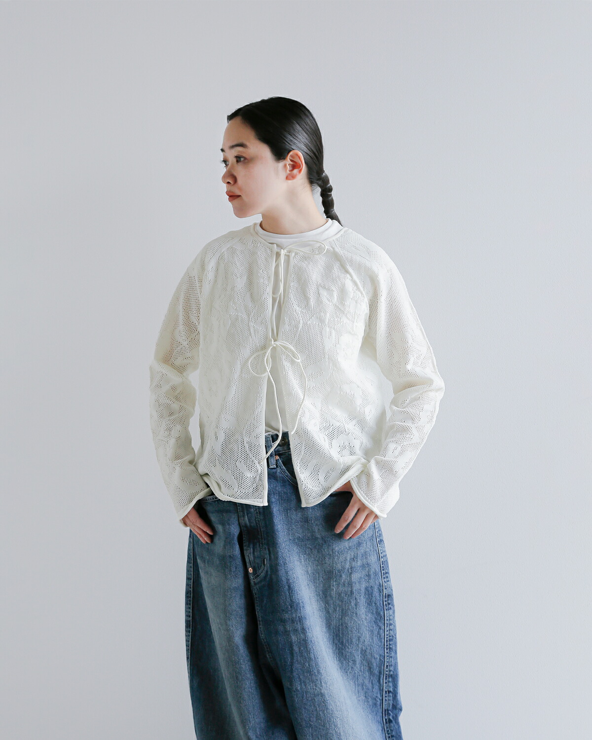 A MENDA アメンダ フラワー レース パターン メッシュ ニット
