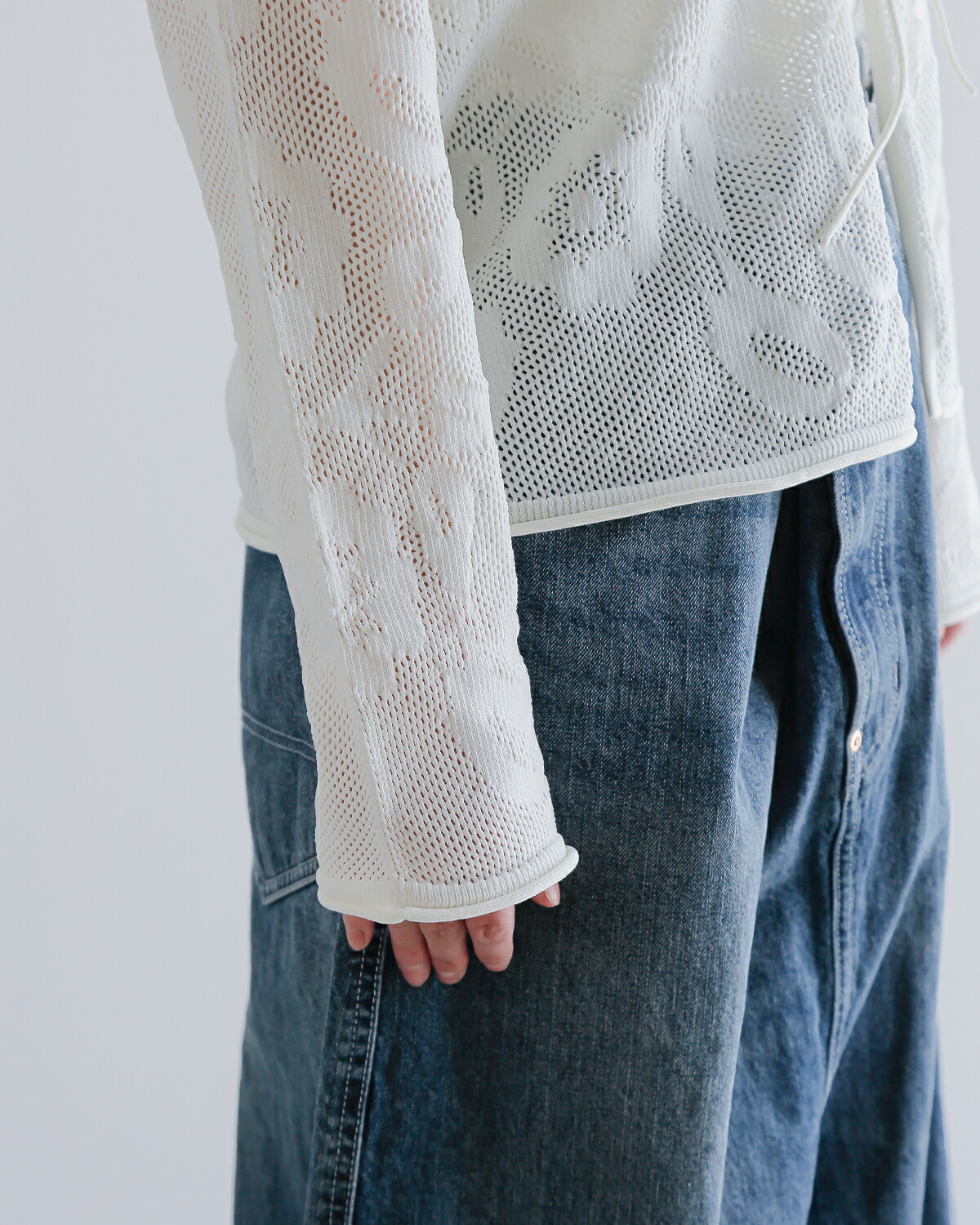 A MENDA(アメンダ)フラワーレースパターンメッシュニットカーディガン“flowerlacepatternmeshknitcardigan”25ss-me005