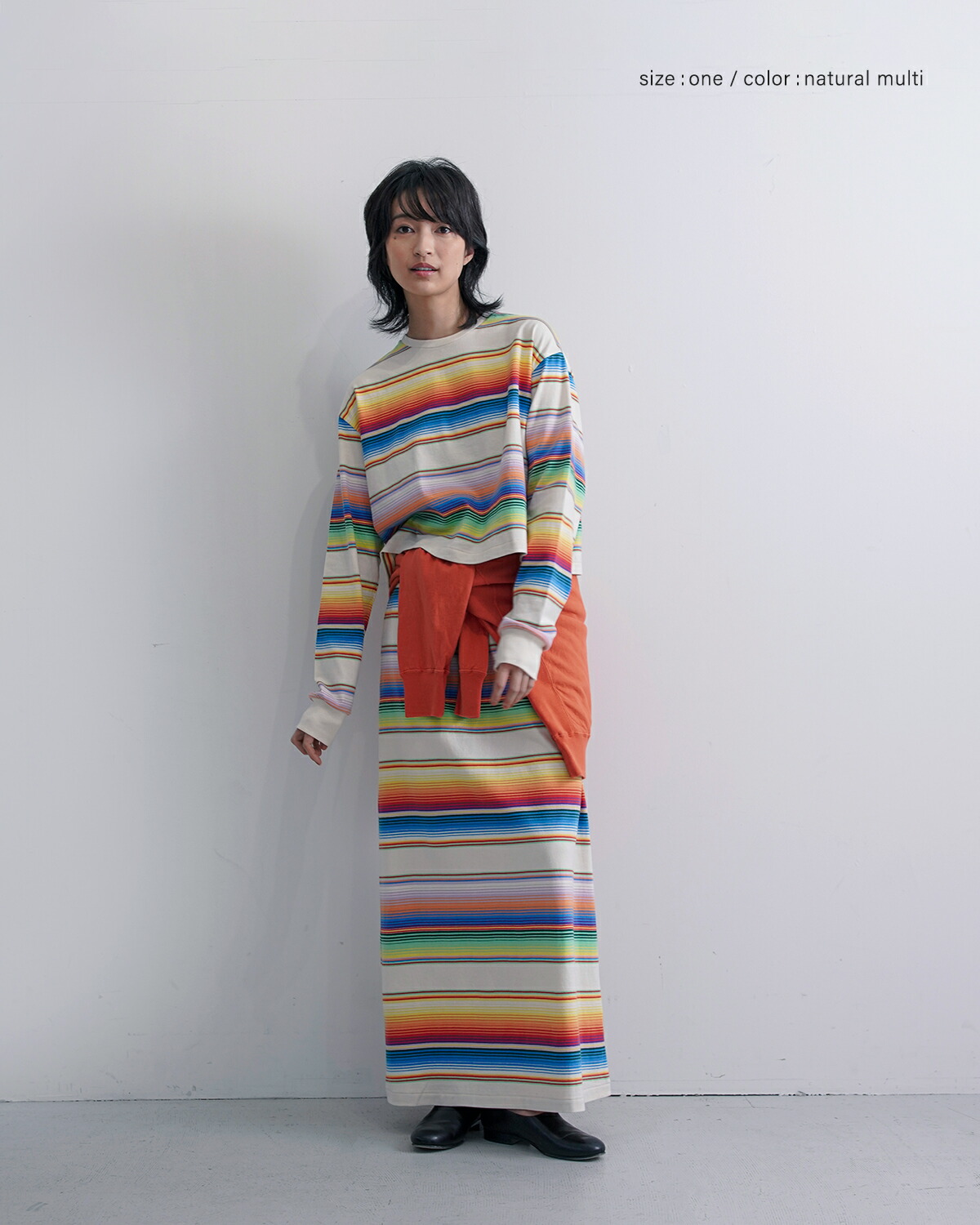 A MENDA(アメンダ)コットンメキシカンマルチボーダー長袖Tシャツ“mexicanstripesjerseylongsleeveshirt”25ss-me009