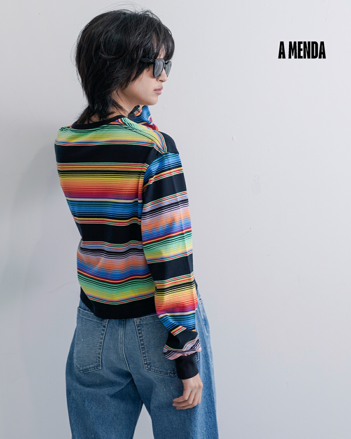 A MENDA(アメンダ)コットン メキシカン マルチボーダー 長袖 Tシャツ “mexican stripes jersey long sleeve shirt”25ss-me009
