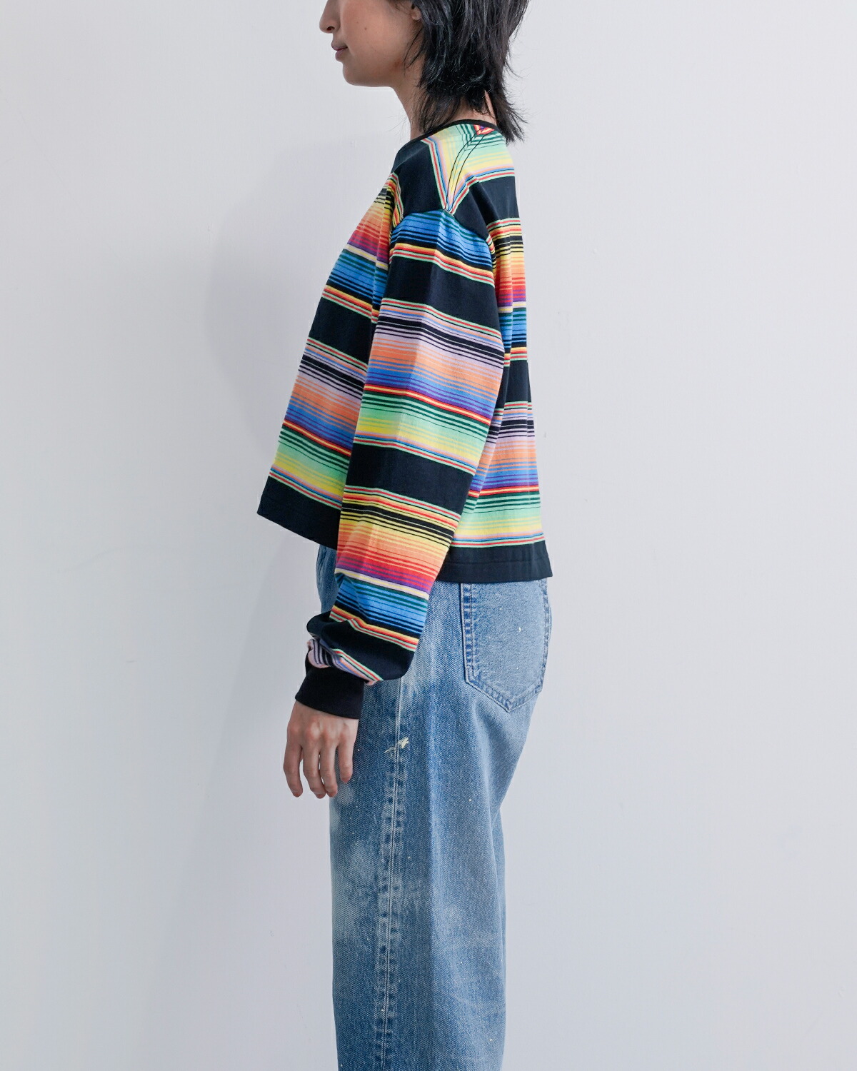 A MENDA(アメンダ)コットンメキシカンマルチボーダー長袖Tシャツ“mexicanstripesjerseylongsleeveshirt”25ss-me009