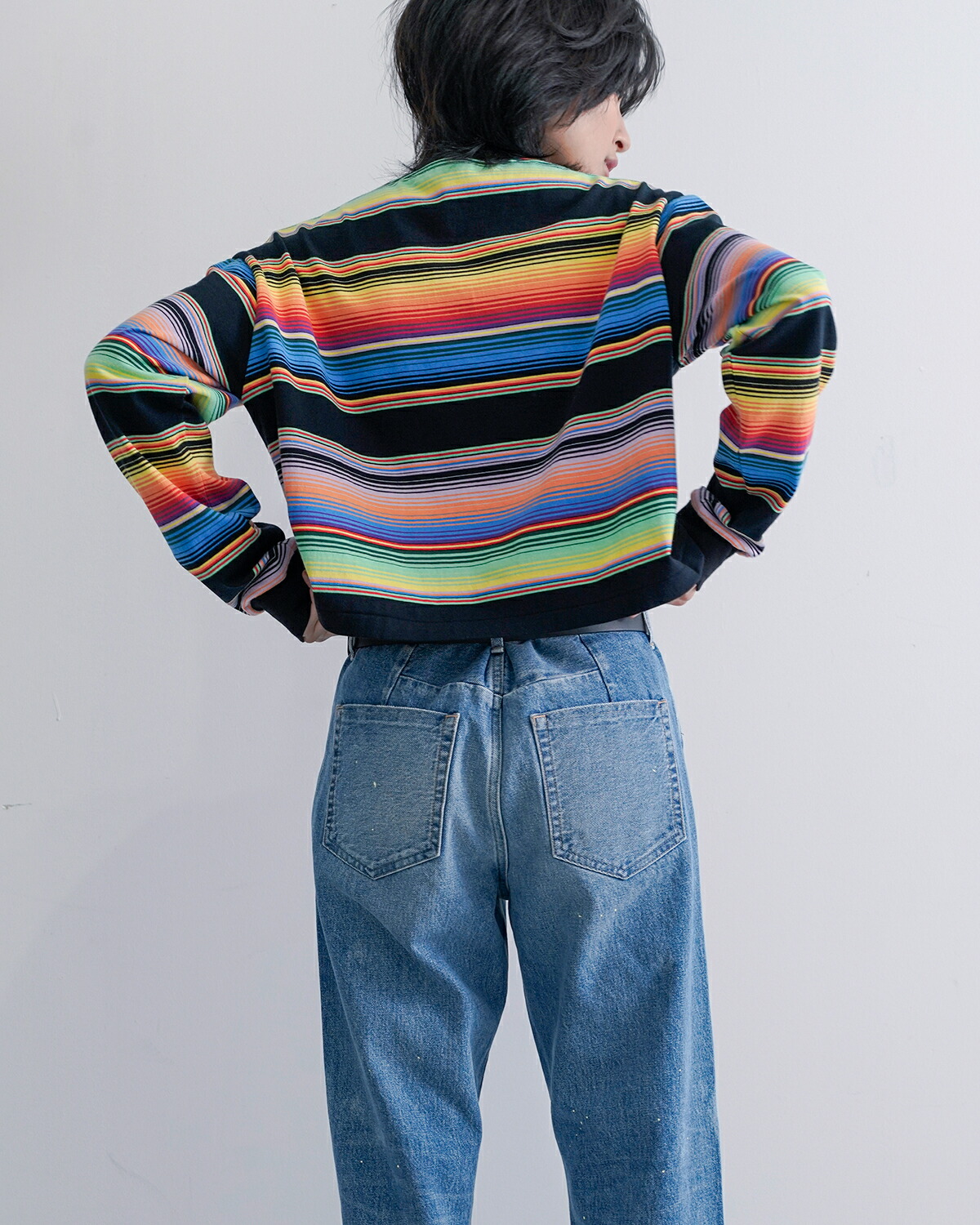 A MENDA(アメンダ)コットンメキシカンマルチボーダー長袖Tシャツ“mexicanstripesjerseylongsleeveshirt”25ss-me009