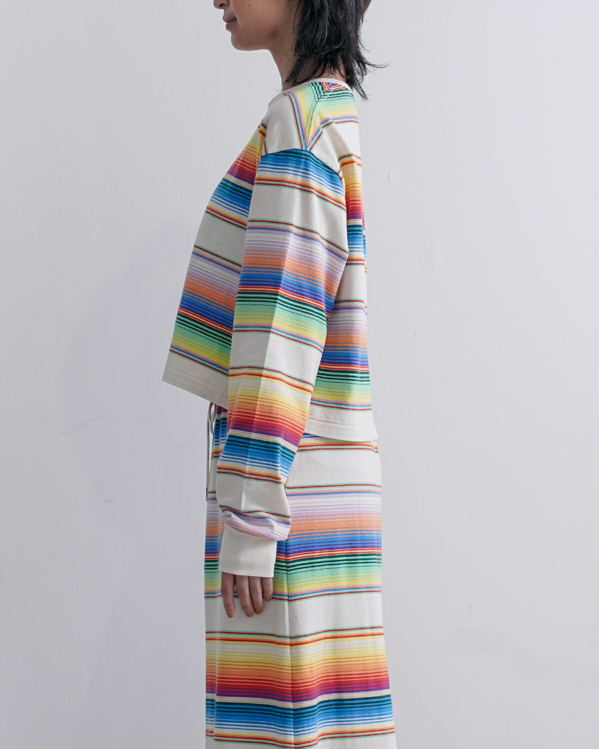 A MENDA(アメンダ)コットンメキシカンマルチボーダー長袖Tシャツ“mexicanstripesjerseylongsleeveshirt”25ss-me009