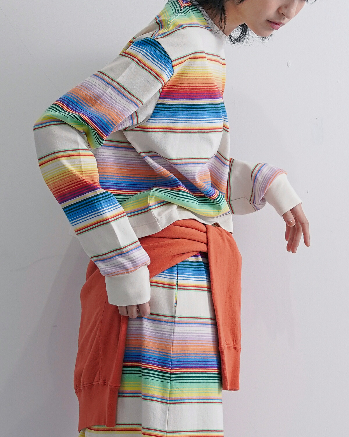 A MENDA(アメンダ)コットンメキシカンマルチボーダー長袖Tシャツ“mexicanstripesjerseylongsleeveshirt”25ss-me009