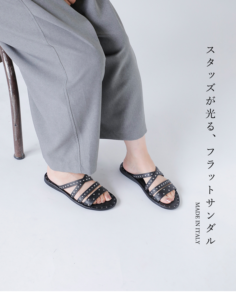 BRADOR(ブラドール)レザークロススタッズフラットサンダル“MIA”34-907