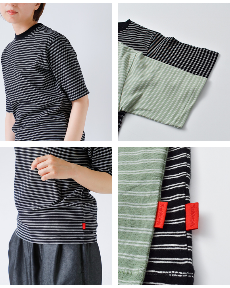 Healthknit(ヘルスニット)コットンクラシックボーダージャージークルーネック半袖Tシャツ
