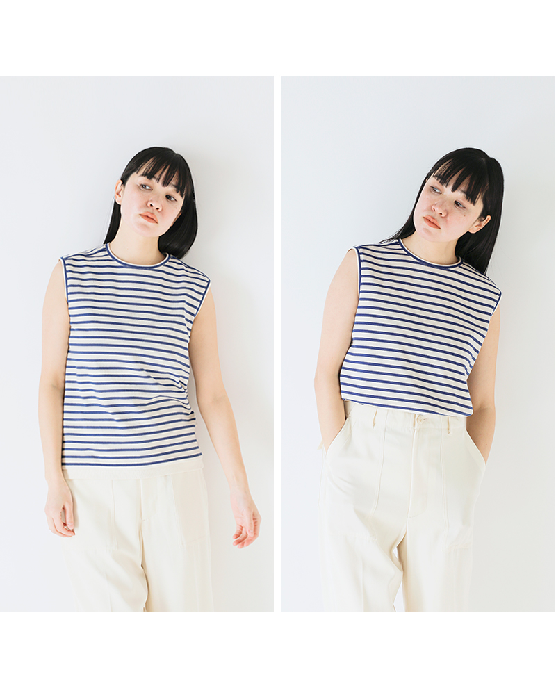 SCYE BASICS(サイベーシックス)コットンボーダースリーブレスプルオーバー“CottonStripedSleevelessTop”5225-21708