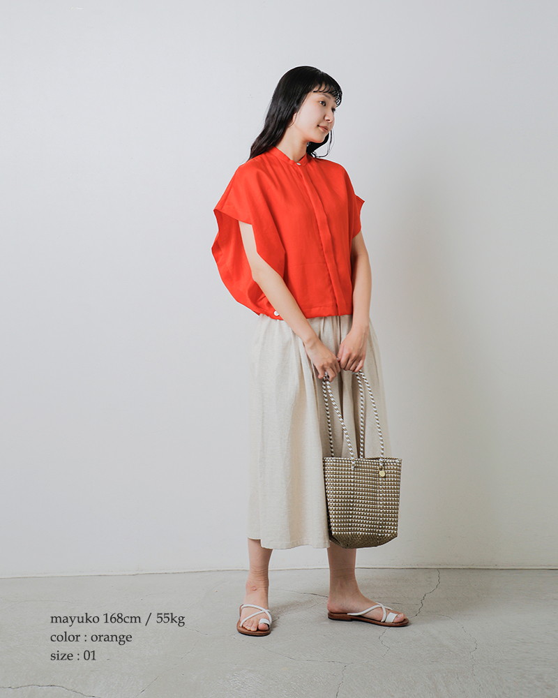 HAVERSACK ATTIRE(ハバーサック アタイア)ラミーサテンバンドカラースリーブレスシャツ622508