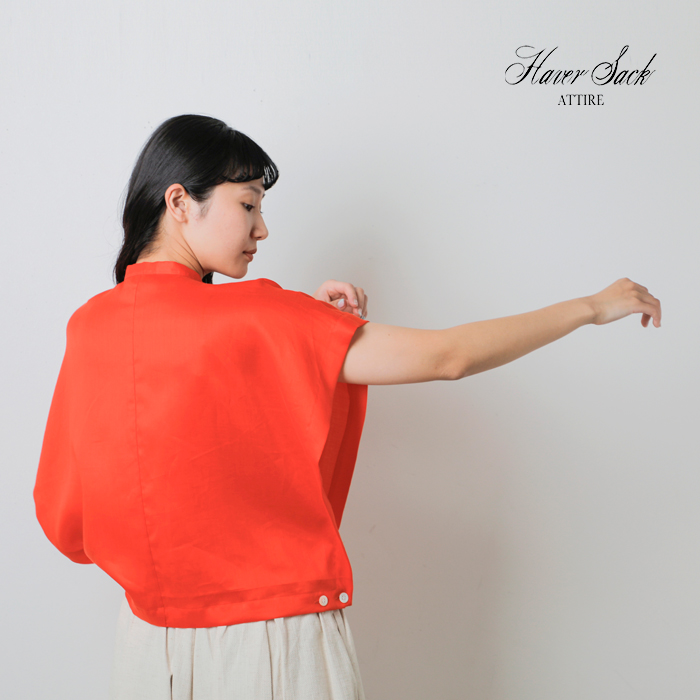 HAVERSACK ATTIRE(ハバーサック アタイア)ラミーサテンバンドカラースリーブレスシャツ622508