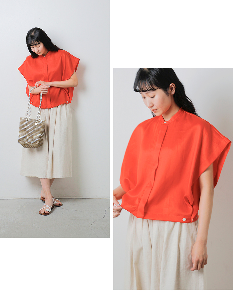 HAVERSACK ATTIRE(ハバーサック アタイア)ラミーサテンバンドカラースリーブレスシャツ622508