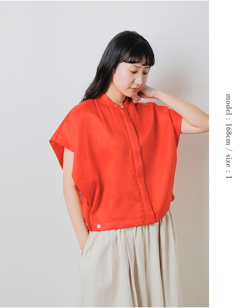 HAVERSACK ATTIRE(ハバーサック アタイア)ラミーサテンバンドカラースリーブレスシャツ622508