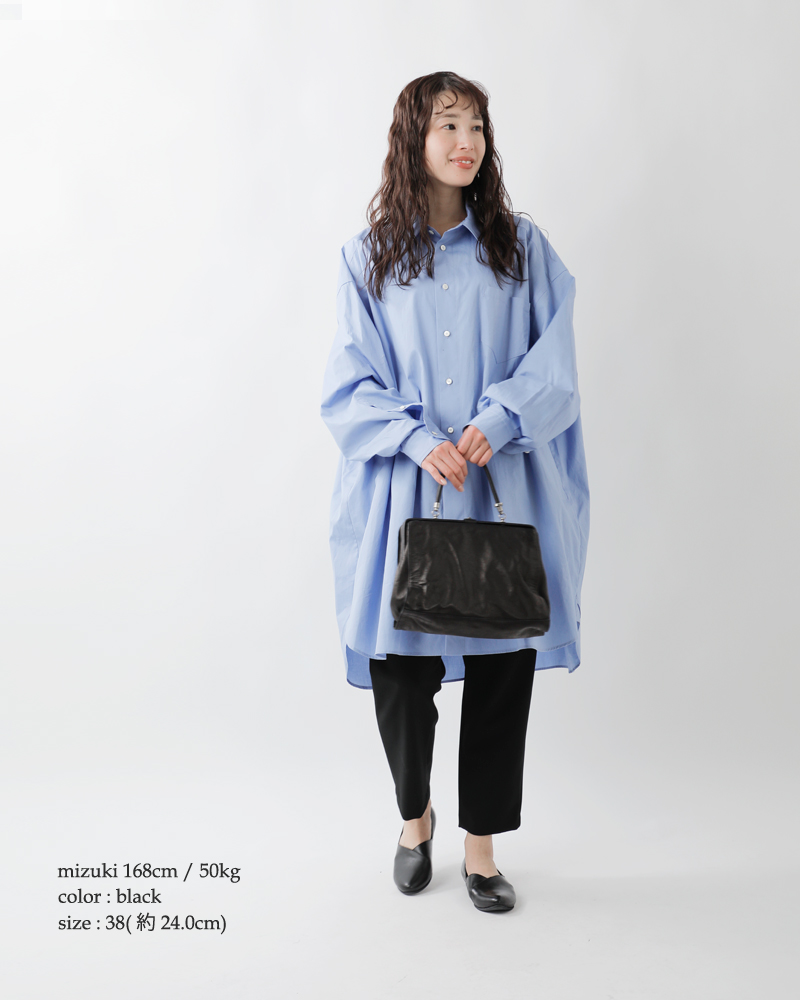 ユウコ イマニシ + 【24.0】ストラップ フラットシューズ シボ革 ブラック yuko imanishi+ ユウコイマニシプラス ゴートレザー ポイン