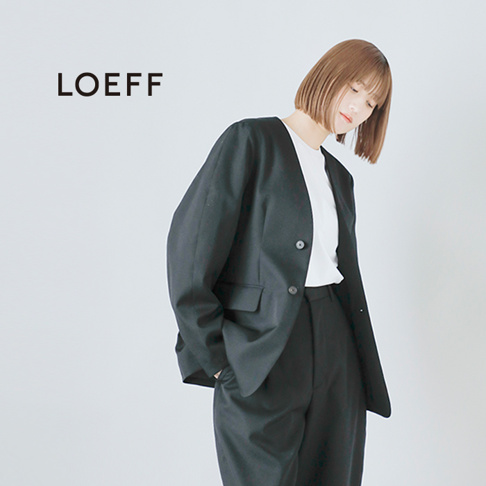 LOEFF(ロエフ)高密度ウールギャバカーブノーカラージャケット8822-209-0039