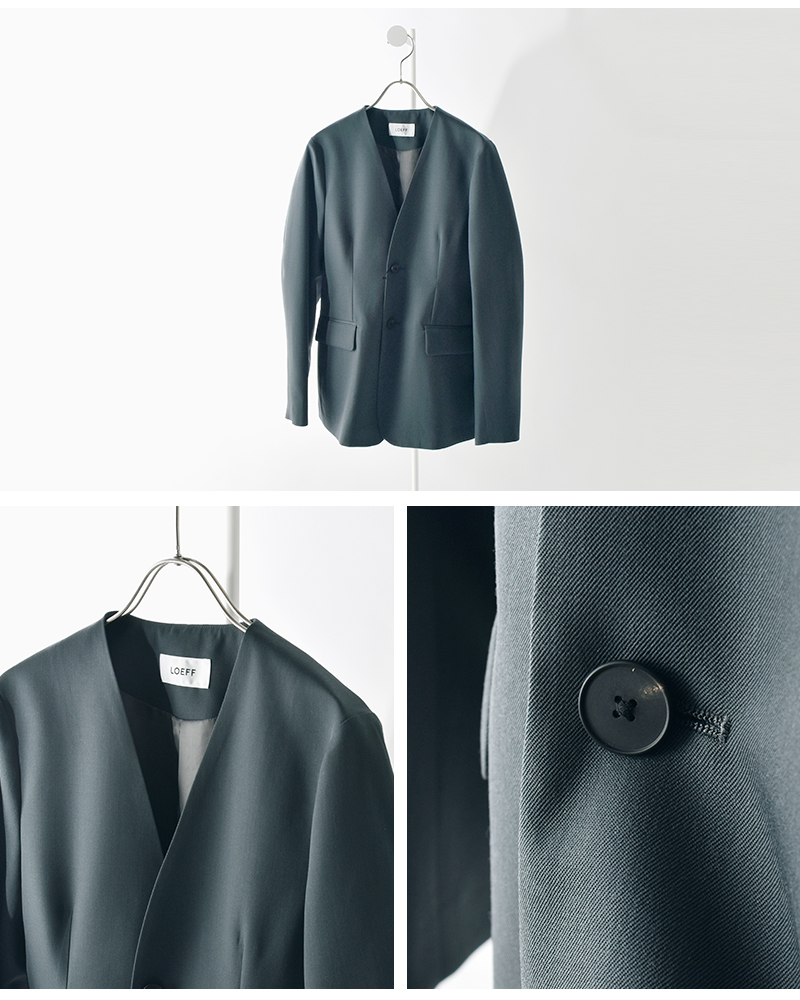 LOEFF(ロエフ)高密度ウールギャバカーブノーカラージャケット8822-209-0039