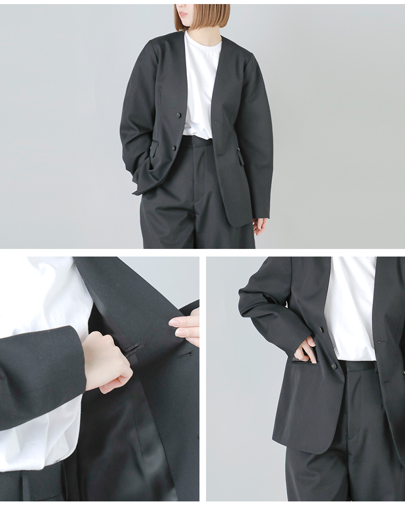 LOEFF(ロエフ)高密度ウールギャバカーブノーカラージャケット8822-209-0039